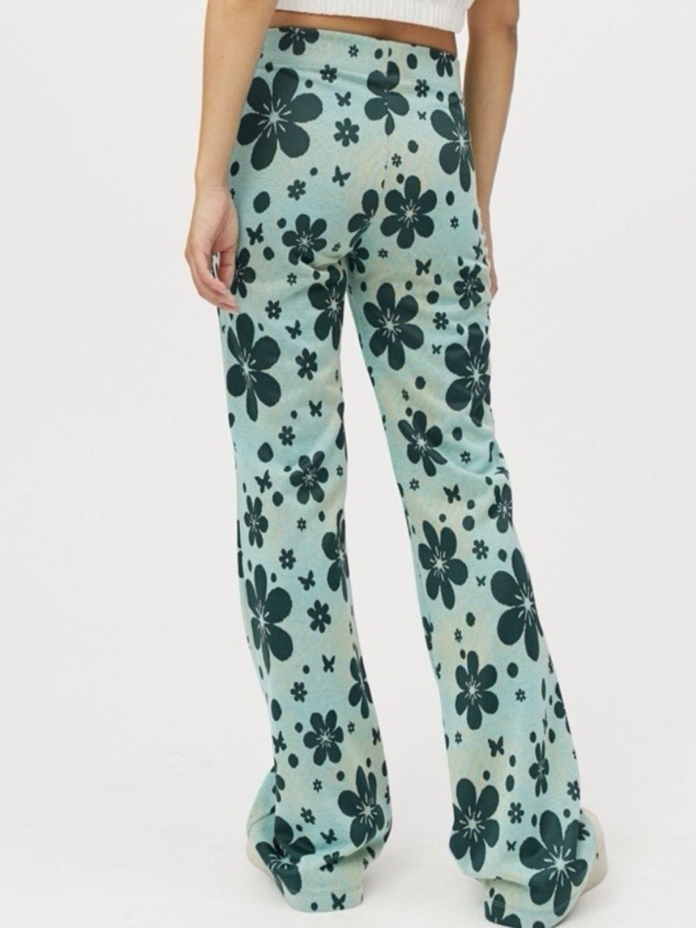 NWT Urban Outfitters green bryn floral pull on groovy pants size S